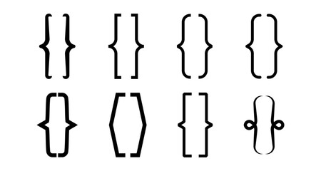 Set of diverse bracket designs in black and white for creative layouts