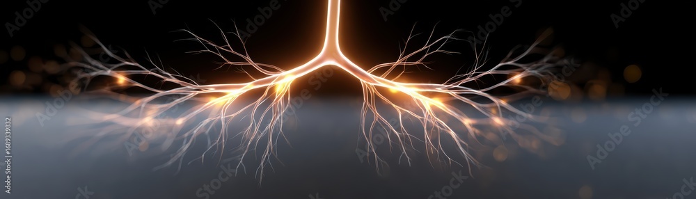 Aufkleber illuminated branches resembling neural connections, against a dark background, creating a visually s