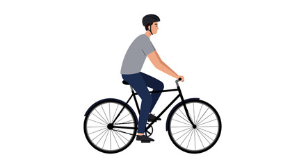 Man Riding a Bicycle with Helmet Side View.