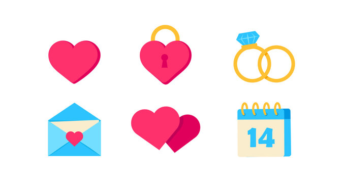 Romantic icon set: love, engagement, and anniversary symbols