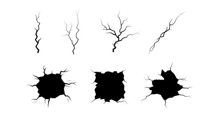 Cracked surface designs with tree branch silhouettes on white background