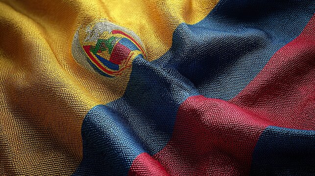 a close up of a woven fabric with a large emblem in the center, which appears to be that of a country flag due to the heraldic elements typically associated with national flags