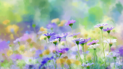 Elegant wedding invitation card background watercolor pictures Natural little a Gerbera flower field in a lifestyle style expressing wonder with pastel floral shades and golden lighting harmony