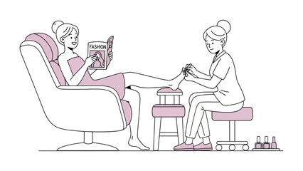 Woman relaxing while receiving a pedicure in a salon setting