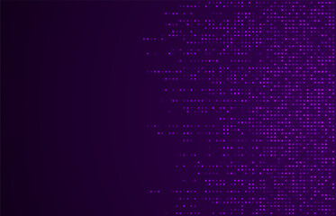 Glowing purple pixel dots arranged with gradient effect on dark background, creating modern digital texture for design and decoration.