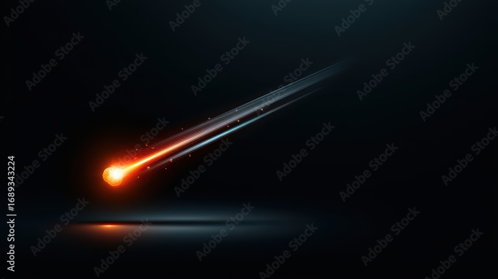 Aufkleber falling meteor with a fiery tail streaking across a dark background with light effects and motion bl