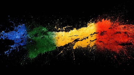 a colorful splash effect with paint dripping down in various hues against a dark background