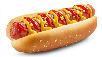 Delicious Hotdog with Mustard and Ketchup Toppings on a Soft Bun Perfect for a Quick Snack