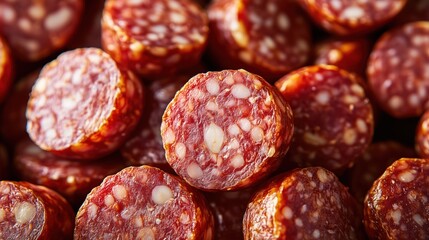 Close-Up View of Sliced Sausages Showcasing a Rich Blend of Flavors and Textures in a Charcuterie Presentation for Culinary Enthusiasts