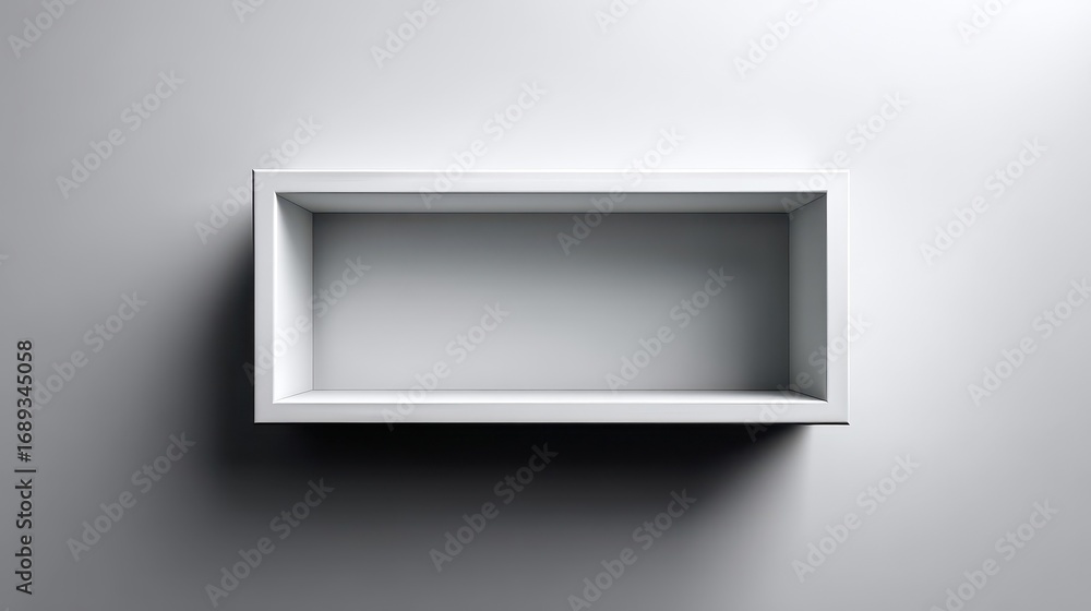 Poster minimalist white rectangular niche recessed into a wall creating an empty shelf with soft shadows fo