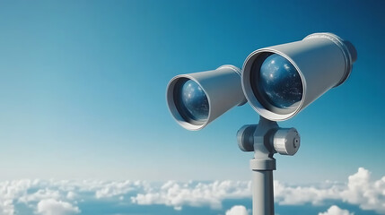 Telescope Binoculars Overlooking Cloudy Sky
