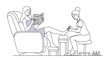 A relaxed man enjoys a pedicure while reading a book in a comfortable chair