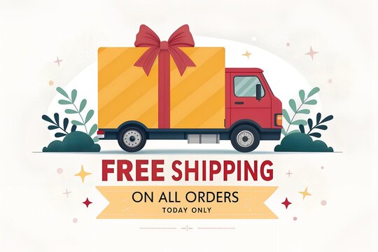 Free shipping on all orders today only with delivery truck and gift box