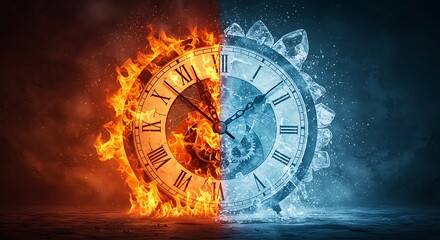 Fototapeta premium A clock with a fire burning in the middle
