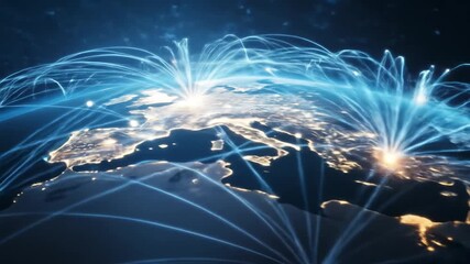 Global data connections arcing over Europe. - Powered by Adobe