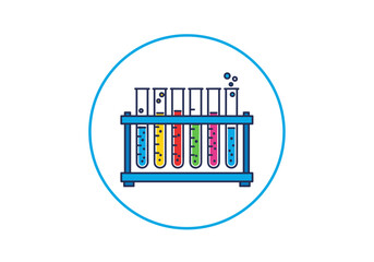 Obraz premium Collection of colorful chemical solutions in test tubes arranged in a rack for scientific experiments and laboratory analysis