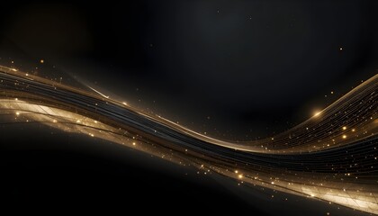 Minimalist luxury background with glossy golden stripes on black gradient