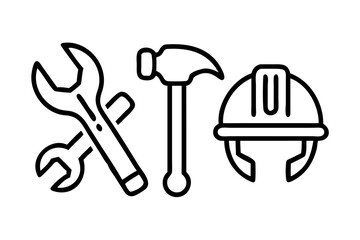 Wrench, hammer, and helmet icon