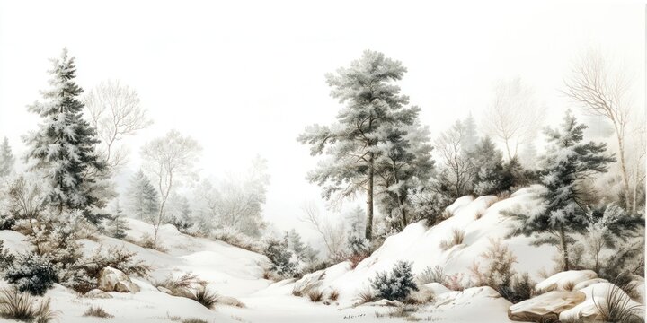 Winter land scape borders outdoors nature forest.