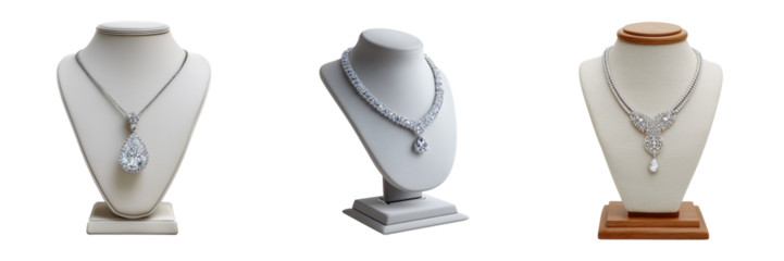 Set of Indian bridal jewelry display, cubic zirconia silver plated necklace with matching earrings on transparent png background. Ai generated