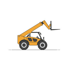 Orange Telehandler with Extended Boom on White Background