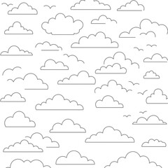 Outlined Clouds Pattern White Background