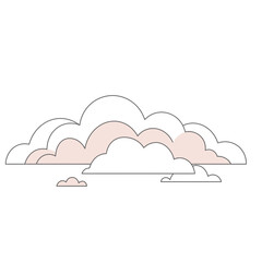 Pastel Pink and White Clouds Line Art Illustration