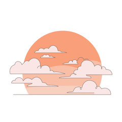 Peaceful Orange Sunset with Clouds Line Art Illustration