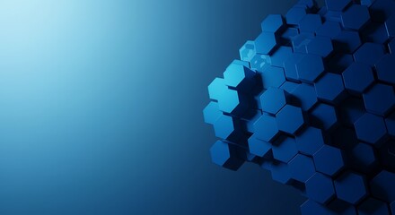 Abstract blue hexagonal background with dynamic geometric patterns and a gradient light effect