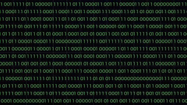 Binary code motion technology background. Moving numbers, digits zero and one. 4k video animation