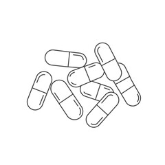 Scattered Gray Line Drawing of Medical Capsules on White Background