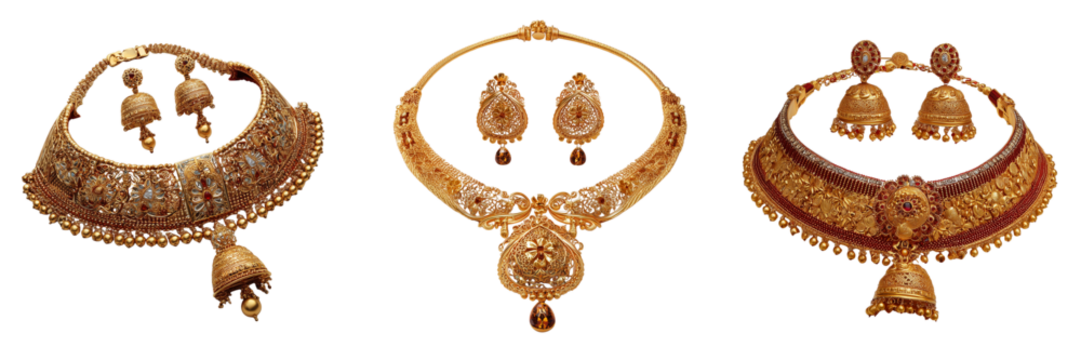 Set of Luxury gold bracelet with intricate design on transparent png background. Ai generated