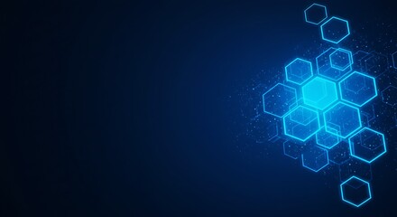 Abstract high-tech background with a luminous hexagonal structure and particle effects for a science or technology presentation