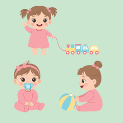 Baby girls with her toys, vector design illustration