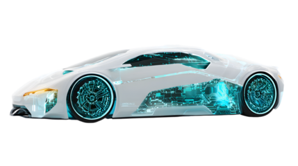 Blue sports car isolated on white background showing side view of vehicle