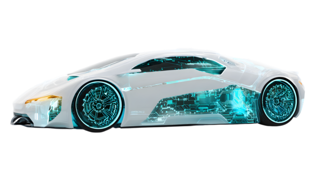 Blue sports car isolated on white background showing side view of vehicle