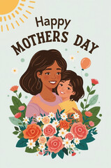 Happy Mother’s Day Illustration – Mother and Child with Flowers