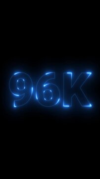 96K Like, view, Followers and subscribers celebration concept. social media milestone motion graphics animation, online audience engagement and celebrating follower achievements on a black background
