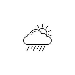 Simple Line Art Weather Icon Sun Behind Cloud With Rain