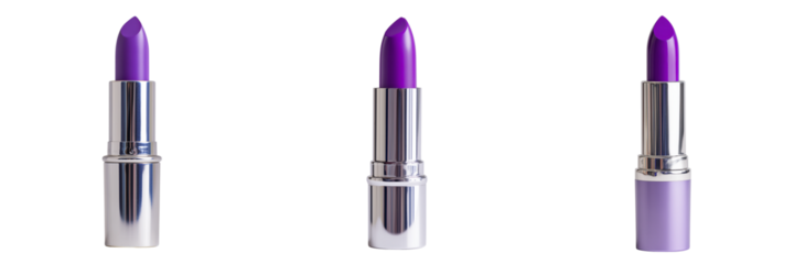 Set of Single pink lipstick with reflection on glossy white surface on transparent png background. Ai generated