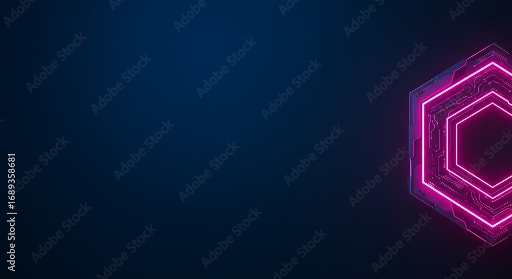 Aufkleber abstract futuristic background featuring a glowing magenta neon hexagonal portal on a dark blue back