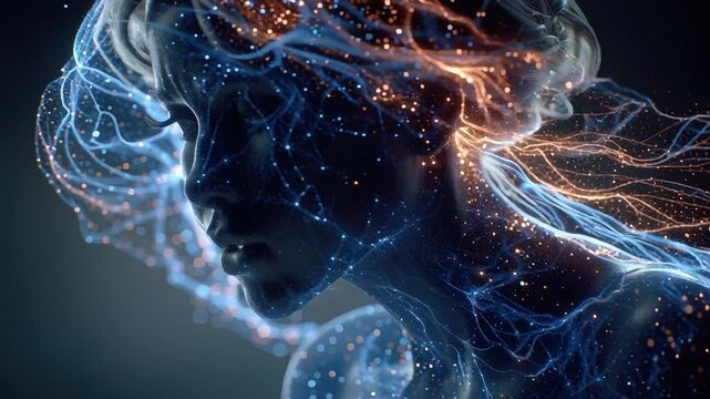 Mental Energy Flow: A captivating visual interpretation of the mind, showcasing the vibrant currents of thoughts, emotions, and creativity within a human form. Evokes the essence of the soul.