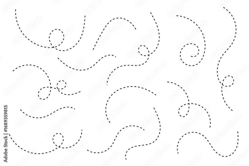 Poster line path. dotted line path. routes set. dotted pathways. airplane routes set. smooth curved route a