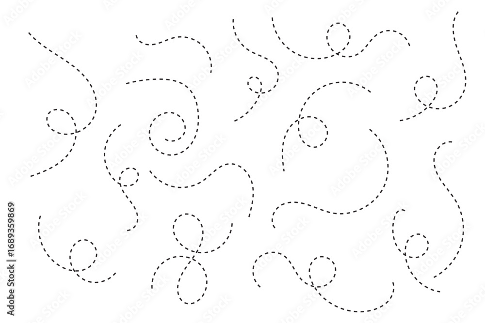 Poster line path. dotted line path. routes set. dotted pathways. airplane routes set. smooth curved route a