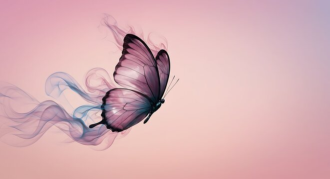 Elegant Butterfly with Smoke Trail on Pink Background for Design