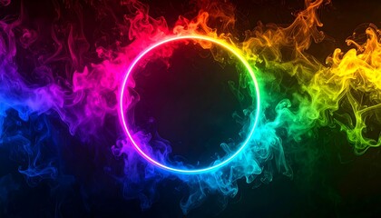 Obraz premium Vibrant circle framed by colorful smoke