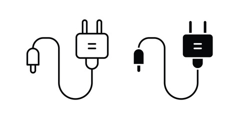 Electrical plug charger icon in solid and outline style vector illustration.