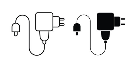Electrical plug charger icon in solid and outline style vector illustration.