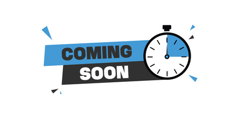 Vector art of coming soon with clock and blue background