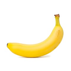 One single ripe yellow banana isolated on a pure white background, a symbol of healthy food, natural sweetness, and tropical fruit snack
